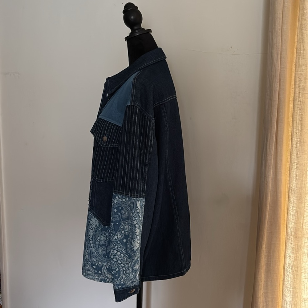 LOVE + HARMONY Novelty Patchwork Denim Chore Coat, Barn Jacket - M - Picture 4 of 12